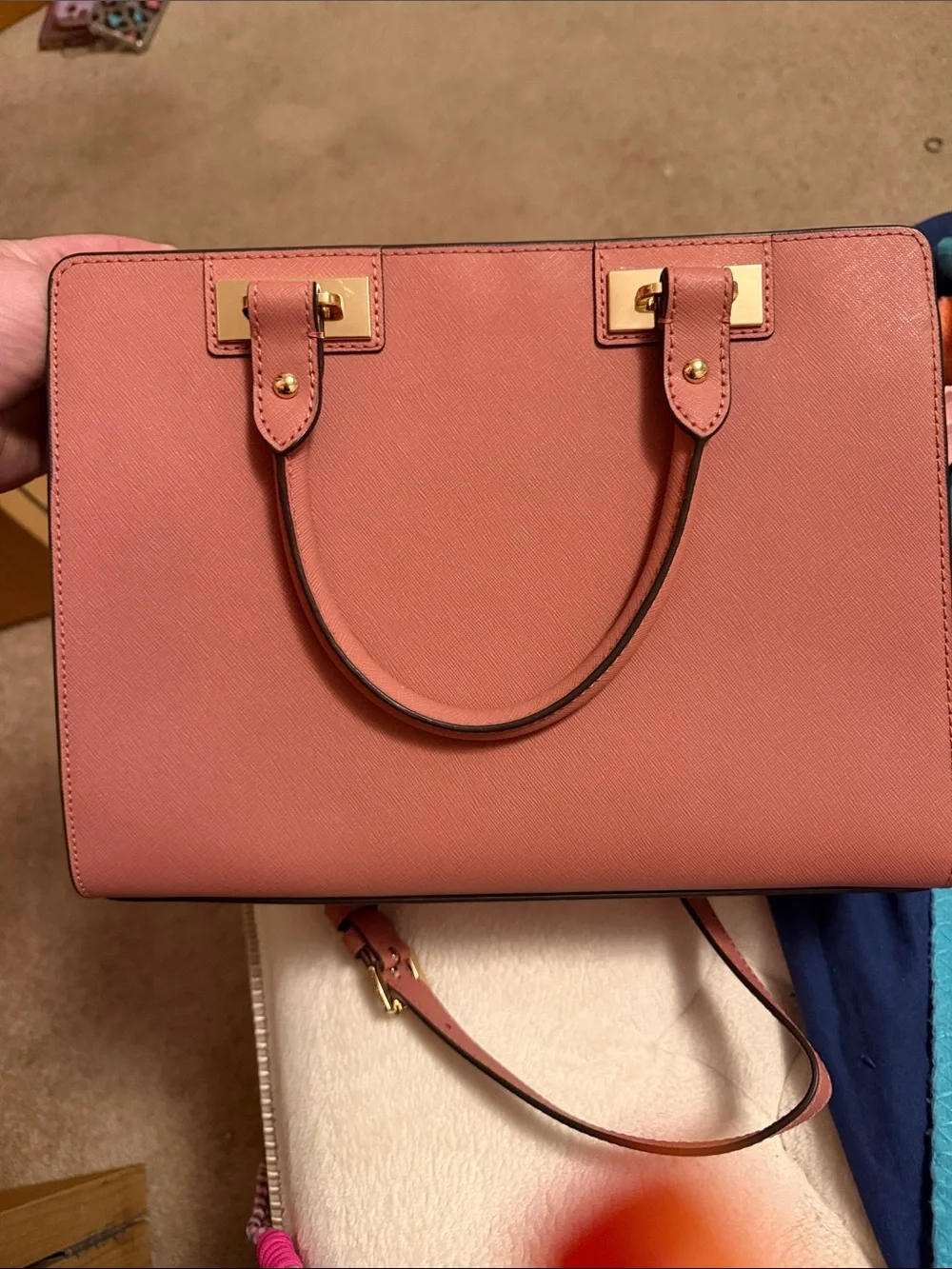 Michael Kors Rose Pink Saffiano Leather Satchel with Gold Hardware